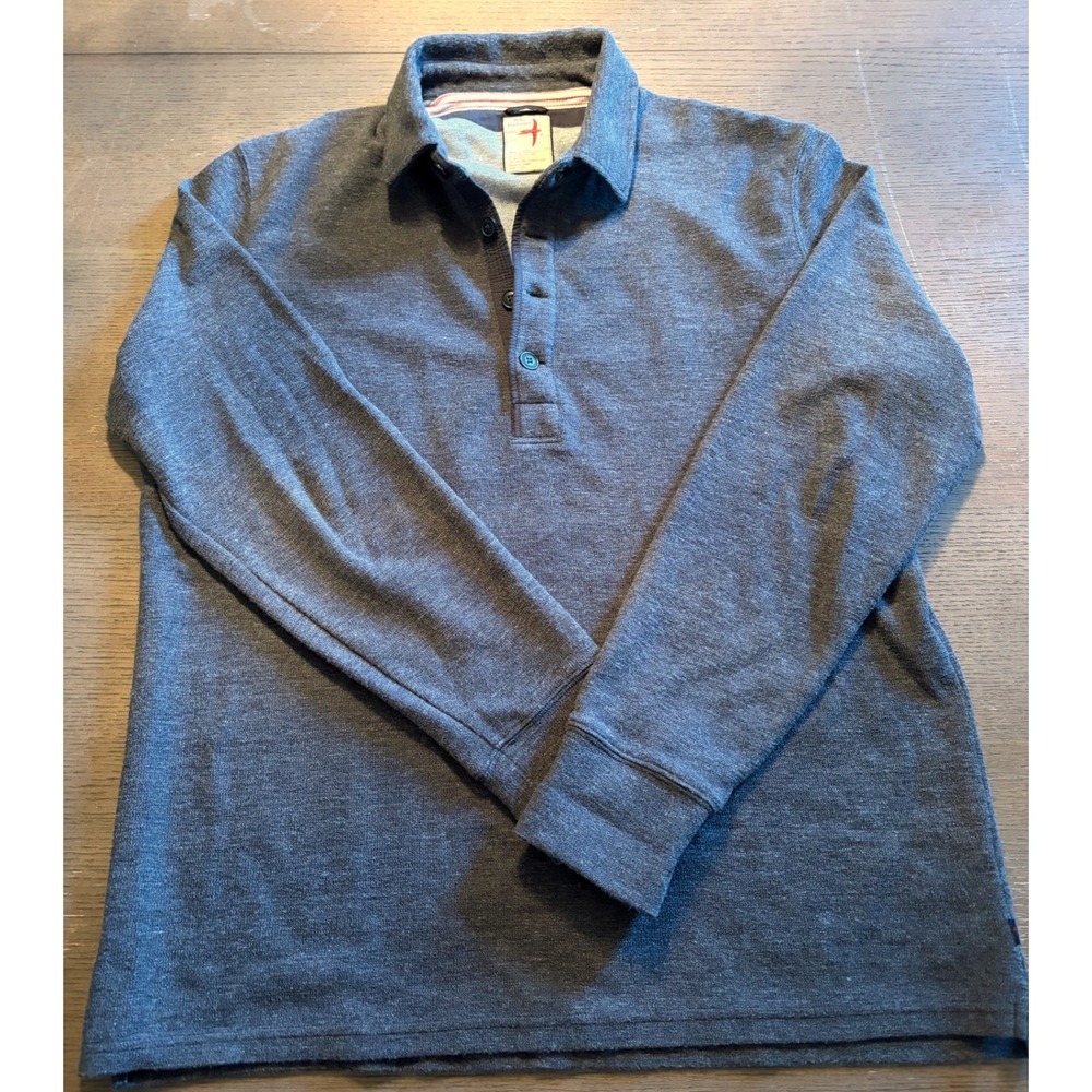 Relwen Mens Long Sleeve Polo Shirt XL Charcoal Gray Heather Cotton 3-Button Top